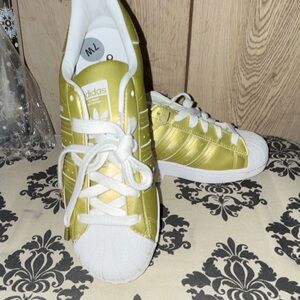 Adidas Metallic Gold and White Sneakers